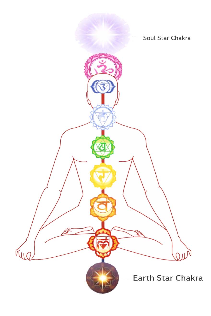 9 Chakra System Diagram Showing 7 Chakras, Earth Chakra and Star Chakra